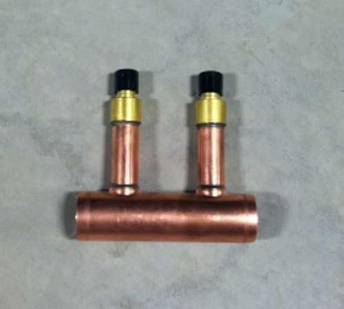2 Loop 1" Copper Radiant Manifold w/ 1/2" Pex Crimp Fittings