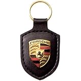 Genuine Porsche Black Crest Leather Key Chain