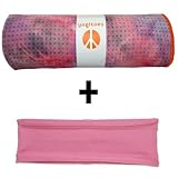 Springburst Yogitoes mat size SKIDLESS yoga towel + pink hband stretchy headband combo by Absolute Yogi