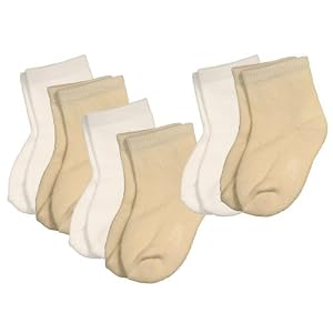 Ecoland Organic Cotton Baby Newborn Quarter Socks 0-6 months - 6 Pairs Value - Natural/White