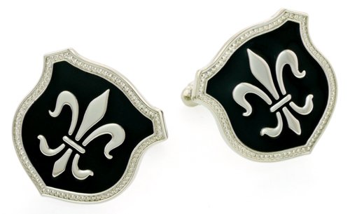 Larger sized silver plated Fleur de Lis cufflinks with presentation box. Made in the USA