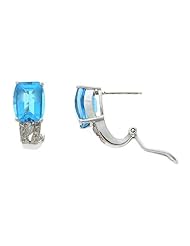 8.33CTW 14K White Gold Genuine Natural Blue Topaz and Diamond French Clip Earrings