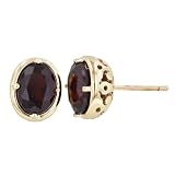 10k Yellow Gold 8x6 Oval Garnet Bezel Earrings