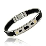 Genuine 18K Gold rubber Stainless Steel Screws Cable Mens Bracelet