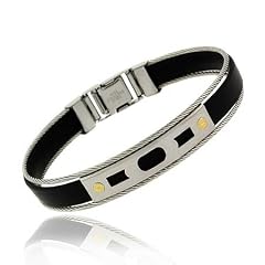 Echt 18K Gold Gummi Edelstahlschrauben Kabel Herren Armband