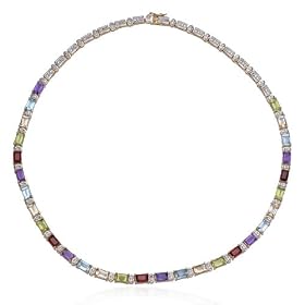 18k Yellow Gold Plated Sterling Silver Multi-Gemstone and Diamond Necklace, 17 by