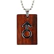 Stainless Steel Natural Redwood Men Symbol Rectangular Pendant w. Woven Faux Leather Necklace
