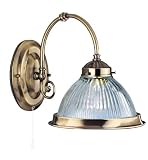  : American Diner Antique Brass And Clear Ribbed Glass Wall Light 1X60 Watt Bc Lamp
