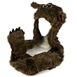 Winter Faux Fake Fuzzy Animal Fur Scarf Trapper Hat with Paws Gloves Mittens Brown