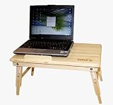 Table tablette de lit pliable PC portable double plateaux, hauteur réglable en bambou + un set de table gratuit, So-FBT04-W