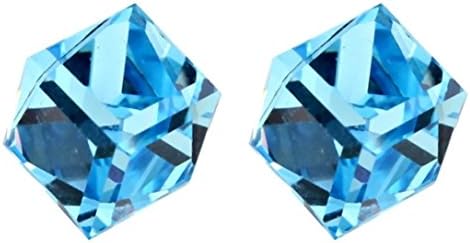 Crystal Cubes Post Earrings Swarovski Element Silver Tone Sea Blue