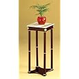 Cherry Finish Wood Square Style Plant Stand with Marble Table Top