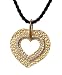 14K Yellow Gold Hammered-Finish Sliding Heart Pendant, Enhanced with Pave Set Diamonds, Set on a Black Silk Cord Necklace with an 18K Yellow Gold Clasp.