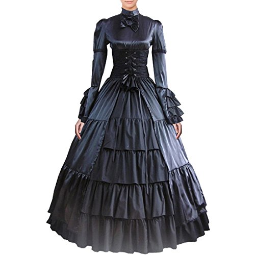 Partiss Women Bowknot Stand Collar Gothic Victorian Dress Costumes