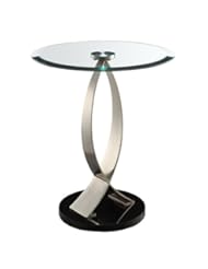 Powell Brushed Chrome, Black Poly and Glass Round Chairside Table