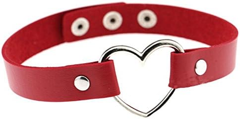 Kamat Girls Love Heart Choker Pu Leather Collar Punk Heart Goth Fans Chain Necklace(red)