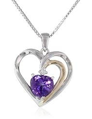XPY Sterling Silver, 14k Gold and Gemstone Heart with Diamond Accent Pendant Necklace, 18"