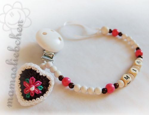 Personalized pacifier clip with wooden letter beads model 1080, handmade by mamasliebchen