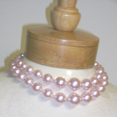 Click here to buy Two Strand Light Pink Cultured Pearl Necklace for Women and Teens with Matching Earrings.