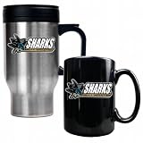 San Jose Sharks NHL Stainless Steel Travel Mug and Black Ceramic Mug Set