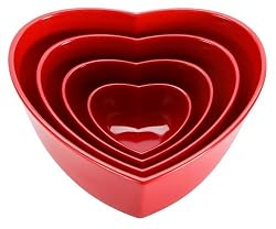 Zak Designs 4-Piece Heart-Shaped Serving Bowl Set, Red