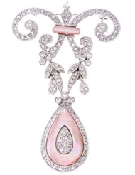 Pink Mother-Of-Pearl Heirloom C.Z. Diamond Brooch/Pendant