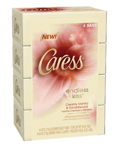 Caress Beauty Bar, Endless Kiss Creamy Vanilla & Sandalwood 4 oz, 4-Bar