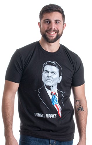 I Smell Hippies | Funny Ronald Reagan Conservative Merica USA Unisex T-shirt-Adult,XL