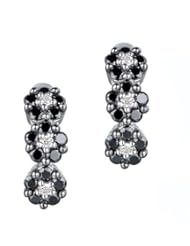 Ze Sterling Silver 3/8ct tw Black and White Diamond Flower Earrings