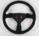 IMAGE OF Personal Steering Wheel - 330mm (12.99 inches) - Black Suede with Black Spoke - Red Stitching - Part # 6430.33.2094