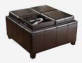 BEST Mason Leather Espresso Tray Top Storage Ottoman