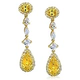 CZ Pave Yellow Diamond Teardrop Chandelier Earrings Gold Vermeil