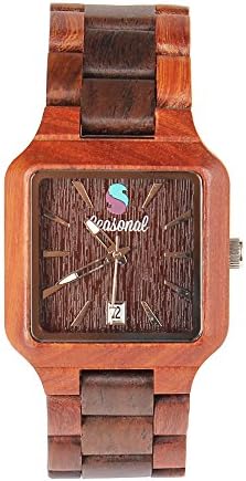 Seasonal Men Wood Watch Handmade Wooden Wristwatch Analog quartz movement with Date Display, Dark Brown