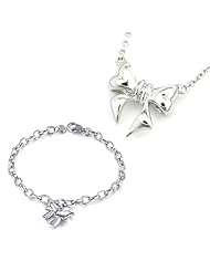 925 Sterling Silver Ribbon Bow Knot Necklace (16") and Bracelet (6.5") Fashion Jewelry Set Girl