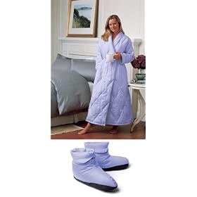 Large (size 16-18) White Down Robe and Matching Slippers