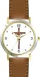 Jesus Christ on Cross or Crucifix Christian Theme - WATCHBUDDY&reg; DELUXE TWO-TONE THEME WATCH - Arabic Numbers - Brown Leather Strap-Women's Size-Small