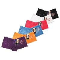 Women's 12-pack Lace Boyshort Panties with Rhinestone Butterfly