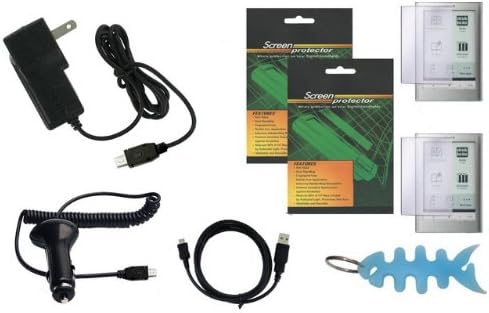 iShoppingdeals - USB 2in1 Sync and Charge Data Cable, Car Charger, Wall / Travel AC Charger, and Screen Guard / Protector for Sony PRS-650 Reader Touch Ediction