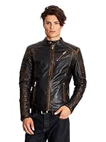 Usual Way Cazadora Piel Kristos (Negro / Naranja)