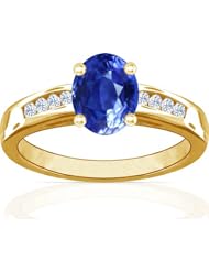 14K Yellow Gold Oval Cut Blue Sapphire Ring With Sidestones