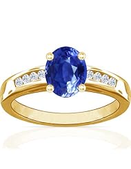 18K Yellow Gold Oval Cut Blue Sapphire Ring With Sidestones