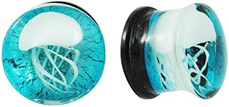 Swanjo Pair Glass Blue Jellyfish Ear Plugs Tunnels Earrings Gauges Jewelry 8-16mm