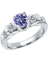 1.88 Ct Round Tanzanite Blue Mystic Topaz G/H Diamond 18K White Gold Ring