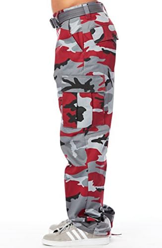 Mens Guys Ablanche Basic Style Durable Solid Pattern Cargo Pants 6CP01 (32/32, Red Camo)