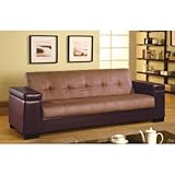 IMAGE OF Futon Sofa Bed with Storage Space in Tan Microfiber