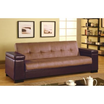 Futon Sofa Bed with Storage Space in Tan Microfiber