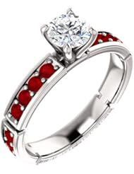 Platinum Round Cut Diamond and Ruby Ring -- LIFETIME WARRANTY