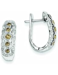0.7 Carat 14K White Gold Champagne and White Diamond Hinged Hoop Earrings