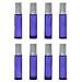 Glass Roller Bottles Cobalt Blue 10 ml 8 Pack with Silver Caps and 25 Removable Labels