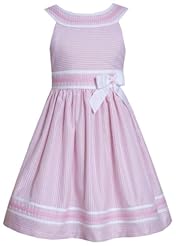 Girls Striped Print Linen/Polyester/Rayon   Dress With a Bow(s) and a Ribbon 